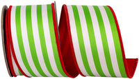Red Green 2-1 2 Inch Stripe Vertical Twill Deluxe Red Dupioni Backed Wired Edge Ribbon for Wreaths & Bows
