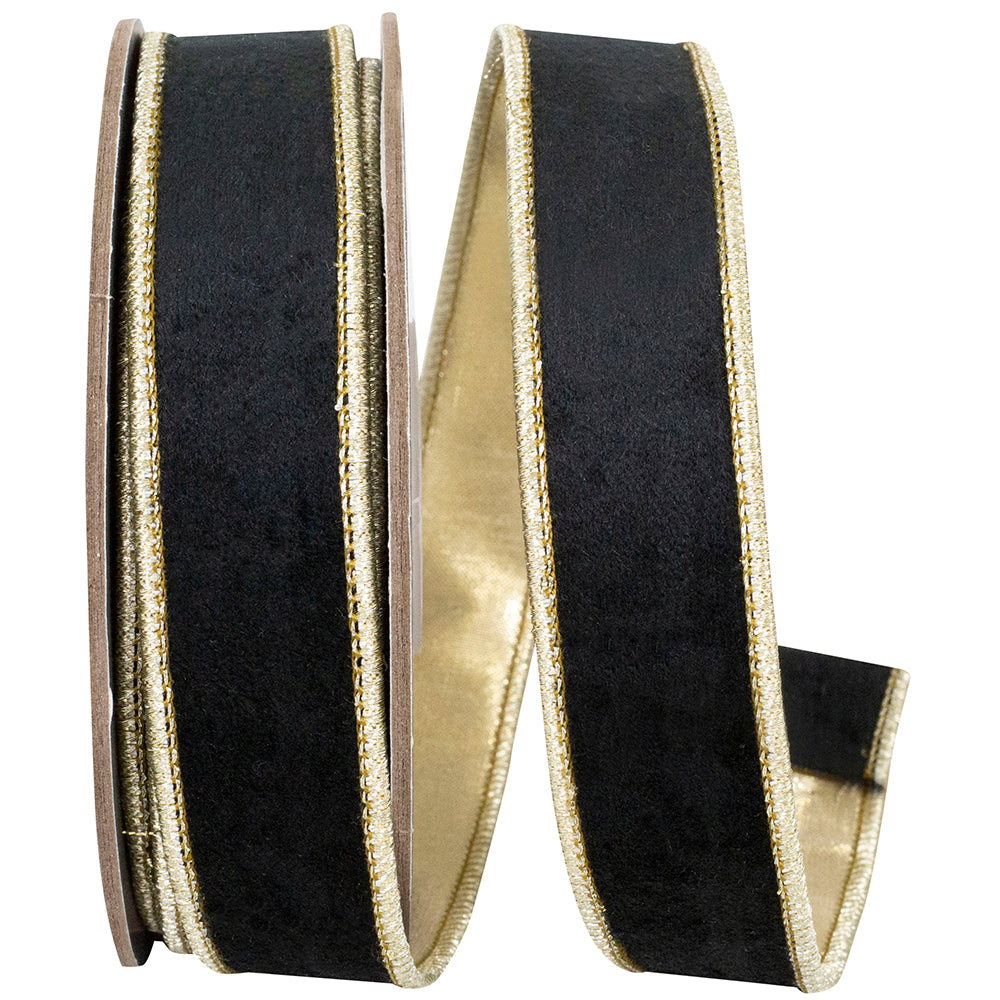 Black Velvet Touch 1 Inch Wired Edge Ribbon for Bows