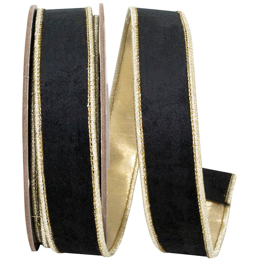 Black Velvet Touch 1 Inch Wired Edge Ribbon for Bows