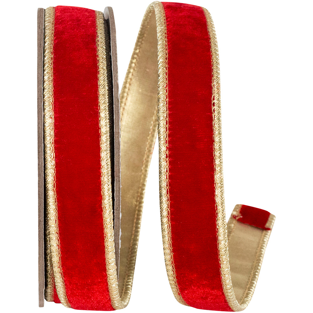 Red Gold Velvet Touch 1 Inch Wired Edge Ribbon