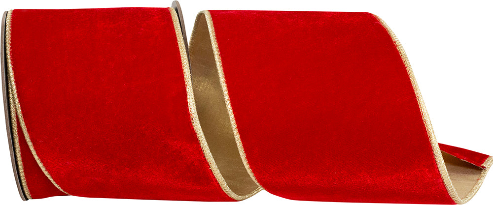 4 Inch Red Gold Velvet Touch Metallic Ribbon for Bows
