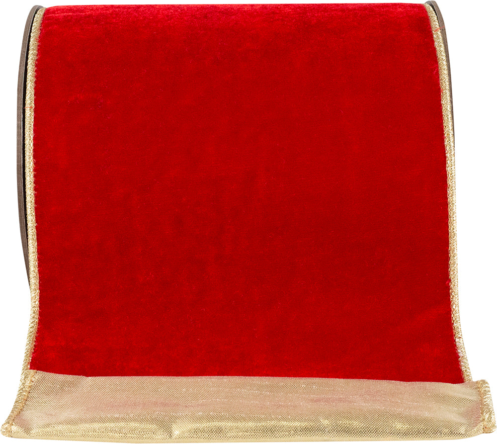 Red Gold 6 Inch Velvet Touch Wired Edge Ribbon