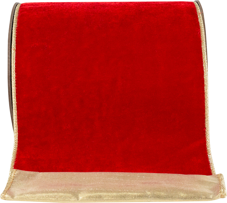 Red Gold 6 Inch Velvet Touch Wired Edge Ribbon