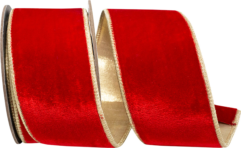 Red Gold Velvet Touch 2-1/2 Inch Wired Edge Ribbon