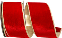 Red Gold Velvet Touch 2-1/2 Inch Wired Edge Ribbon