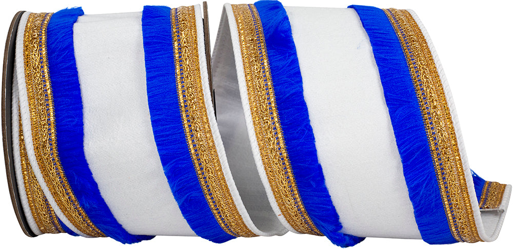 Dupioni Fringe Trimming Ribbon White Royal 4 Inch Wired Edge