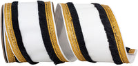 Black White 4 Inch Dupioni Fringe Trimming Color Deluxe Wired Edge Ribbon for Wreaths & Bows