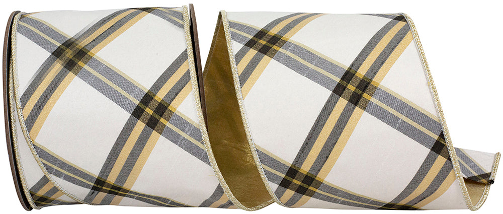 Ivory Gold 4 Inch Wired Edge Metallic Ribbon for Wreaths