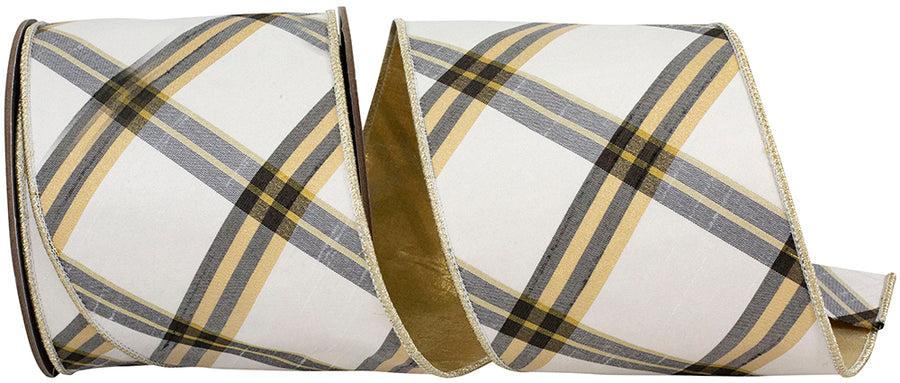 Ivory Gold 4 Inch Wired Edge Metallic Ribbon for Wreaths