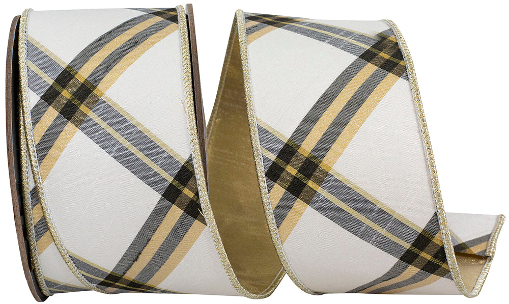 Ivory Gold 2-1/2 Inch Diagonal Dupioni Wired Edge Ribbon