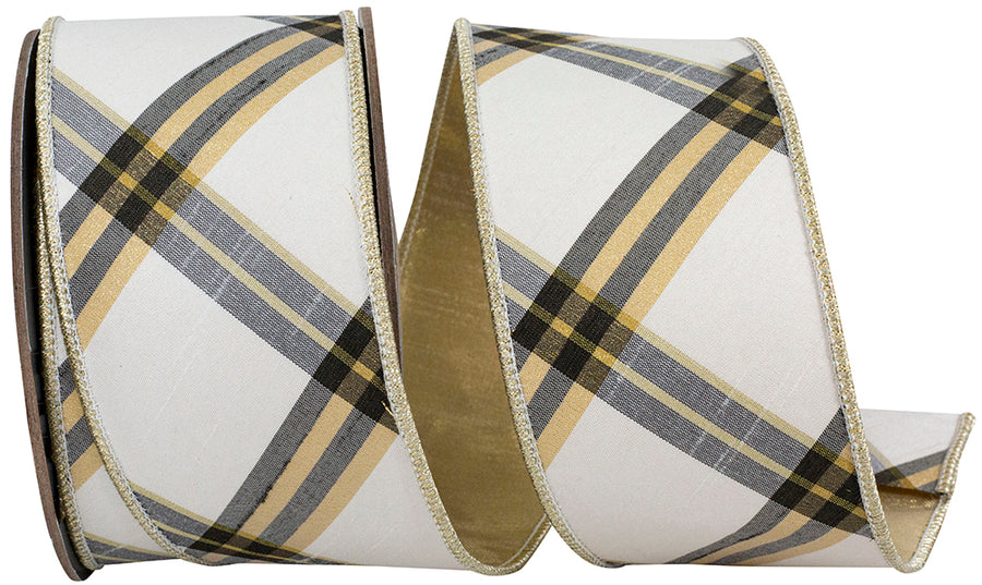 Ivory Gold 2-1/2 Inch Diagonal Dupioni Wired Edge Ribbon