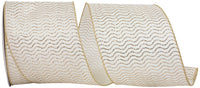 Glitter Waves Wired Edge Ribbon 4 Inch Ivory Gold