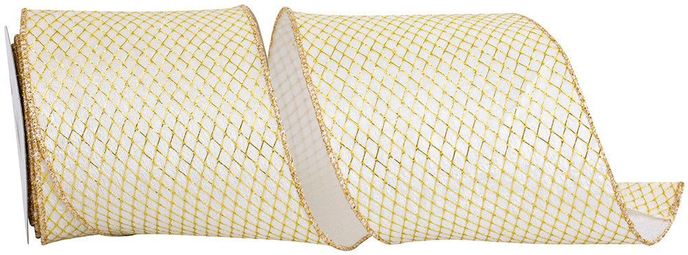Ivory Gold 4 Inch Metallic Wired Edge Velvet Ribbon