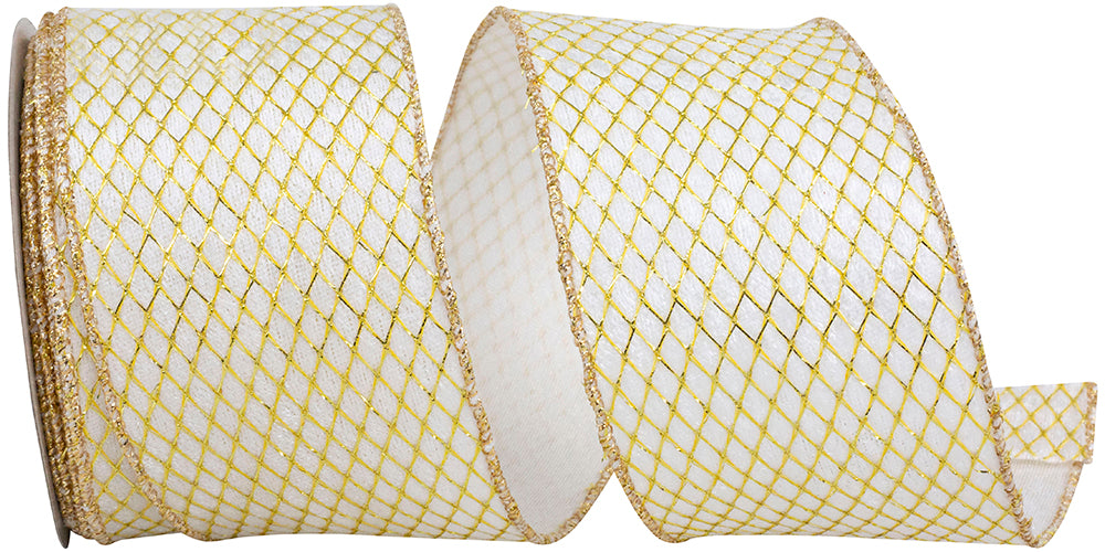 Ivory Gold 2-1/2 Inch Mesh Velvet Wired Edge Ribbon
