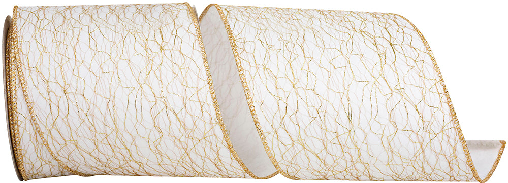 Ivory Gold Wired Edge Ribbon 4 Inch for Wreaths and Bows