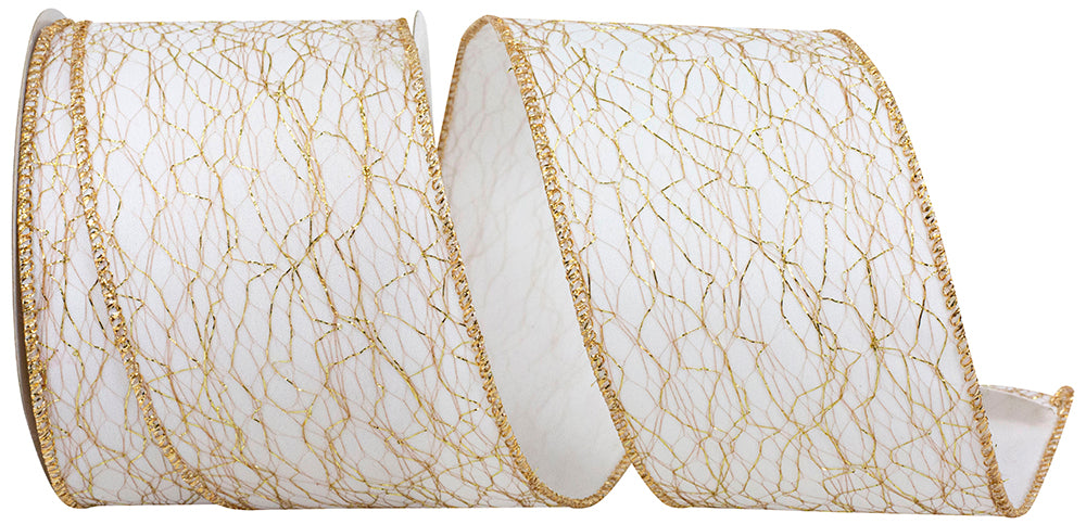 Ivory Gold Wired Edge Ribbon 2-1/2 Inch for Wreaths