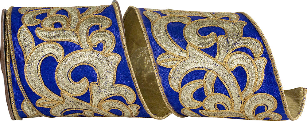 Royal 4 Inch Metallic Dupioni Wired Edge Ribbon