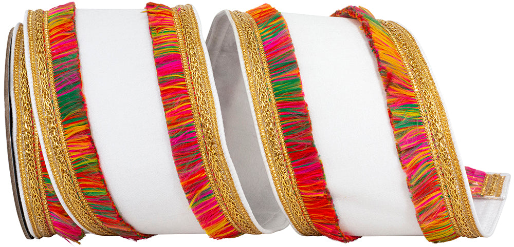 Multi 4 Inch Dupioni Multi Trimming Fringe Color Deluxe Wired Edge Ribbon for Wreaths & Bows