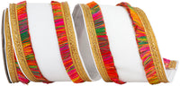 Multi 4 Inch Dupioni Multi Trimming Fringe Color Deluxe Wired Edge Ribbon for Wreaths & Bows