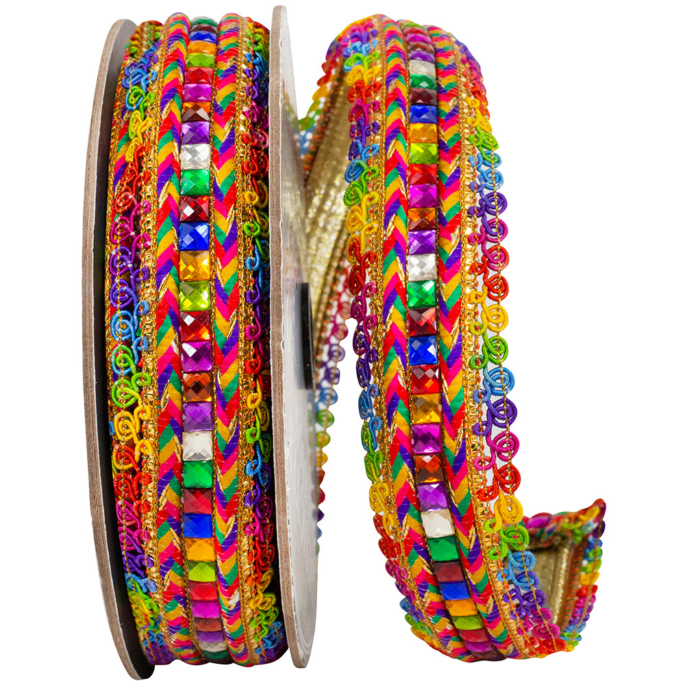 Festive Jewel Tone Wired Edge Ribbon 1-1/2 Inch Multi