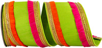 Lime 4 Inch Dupioni Orange Fuchsia Trimming Fringe Color Deluxe Wired Edge Ribbon for Wreaths & Bows