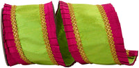 Metallic Pleated Overlay Ribbon Lime Fuchsia 4 Inch