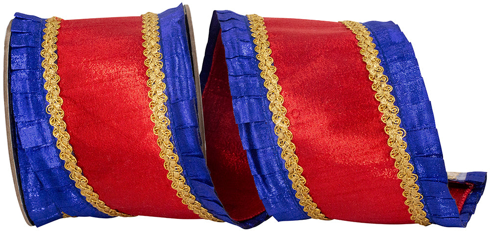 Metallic Dupioni Wired Edge Ribbon Royal Red 4 Inch