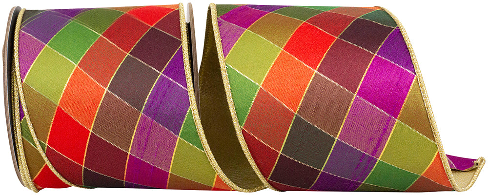 Diamond Jewel Tone Metallic Wired Edge Ribbon 4 Inch Multi