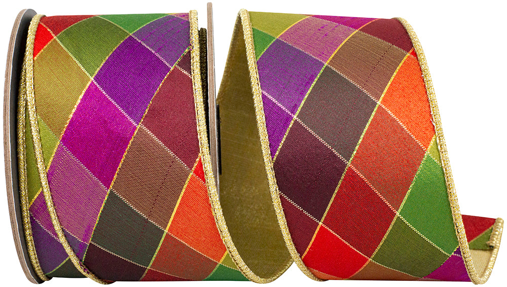 Diamond Jewel Tone Metallic Wired Edge Ribbon 2-1/2 Inch Multi