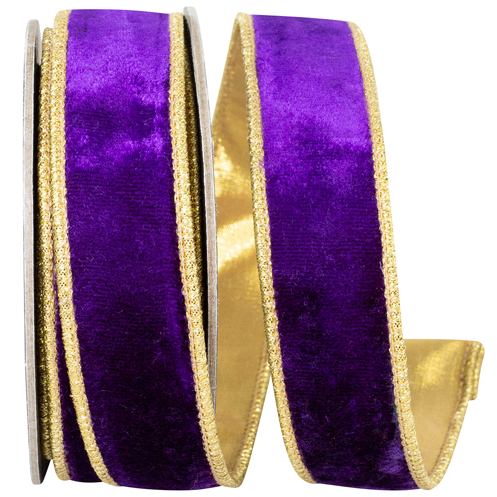 Purple Velvet Wired Edge Ribbon 1 Inch for Wreaths and Bows