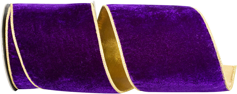 Purple Velvet Wired Edge Ribbon 4 Inch for Wreaths and Bows