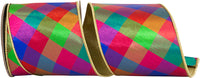 Multi Check Metallic Jewel Tone Wired Edge Ribbon 4 Inch