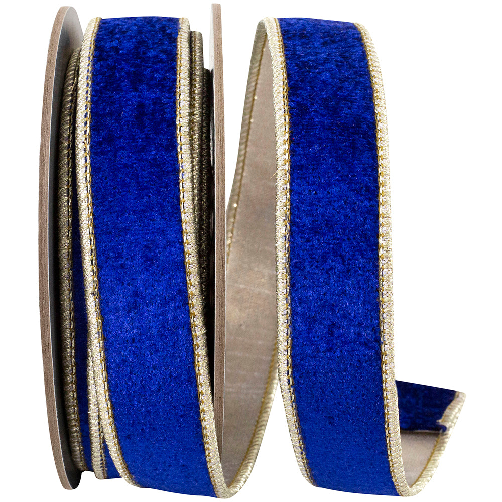 Cobalt Velvet Wired Edge Ribbon 1 Inch for Wreaths and Bows