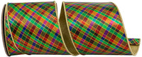 Plaid Metallic Jewel Tone Wired Edge Ribbon 4 Inch Multi