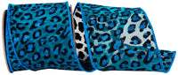 Turquoise Leopard Spot Wired Edge Ribbon 4 Inch Deluxe
