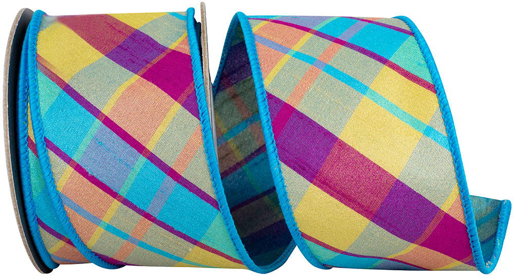 Turquoise Plaid 2-1/2 Inch Wired Edge Ribbon for Bows