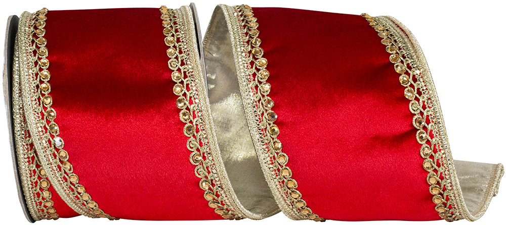 Red Velvet Touch Wired Edge Ribbon 4 Inch for Wreaths
