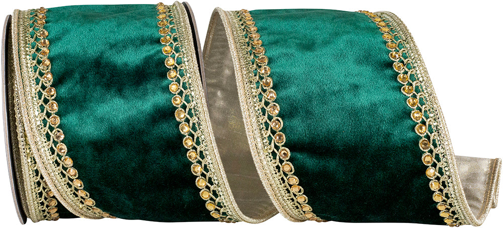 Emerald Velvet Touch Wired Edge Ribbon 4 Inch for Bows