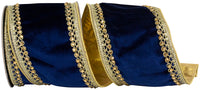 Navy Gold Velvet Touch Wired Edge Ribbon 4 Inch for Bows
