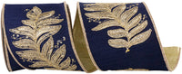 Navy Wired Edge Ribbon 4 Inch Leaf Embroidery 5Yds