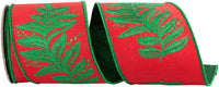 Leaf Embroidery Wired Edge Ribbon Red Green 4 Inch