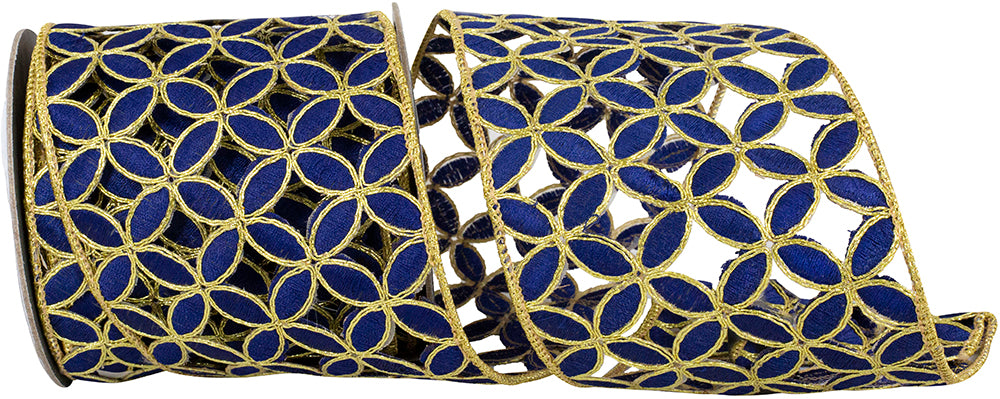 Navy 4 Inch Petal Embroidery Cut Out Deluxe Wired Edge Ribbon for Wreaths & Bows