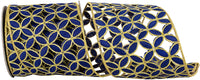 Navy 4 Inch Petal Embroidery Cut Out Deluxe Wired Edge Ribbon for Wreaths & Bows