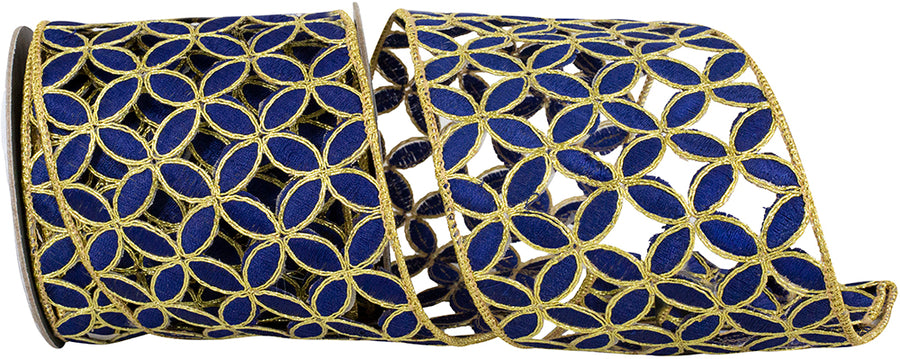 Navy 4 Inch Petal Embroidery Cut Out Deluxe Wired Edge Ribbon for Wreaths & Bows
