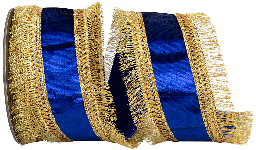 Royal 2-1 2 Inch Plush Velvet Regal Trimming Fringe Deluxe Overlay Wired Edge Ribbon for Wreaths & Bows