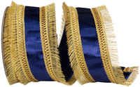 Navy 2-1 2 Inch Plush Velvet Regal Trimming Fringe Deluxe Overlay Wired Edge Ribbon for Wreaths & Bows