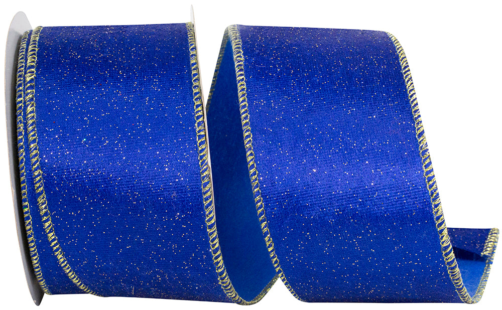 Royal Gold Velvet Glitter Wired Edge Ribbon 2-1/2 Inch