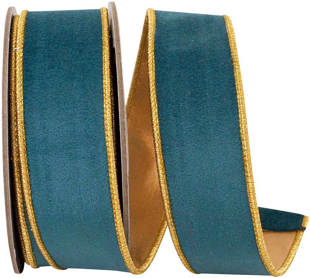 Teal Wired Edge Ribbon 1-1/2 Inch Velvet Touch Dupioni