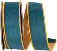 Teal Wired Edge Ribbon 1-1/2 Inch Velvet Touch Dupioni