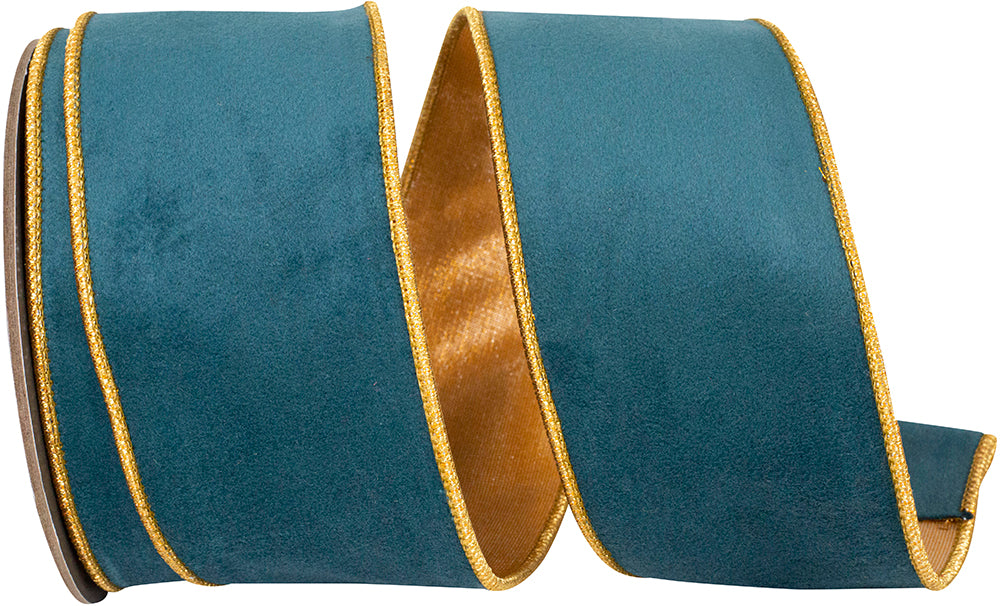 Teal Wired Edge Ribbon 2-1/2 Inch Velvet Touch Metallic